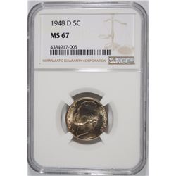 1948-D JEFFERSON NICKEL, NGC MS-67 NGC PRICE GUIDE=$250.00
