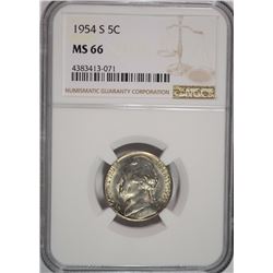 1954-S JEFFERSON NICKEL, NGC MS-66 NGC PRICE GUIDE=$170.00