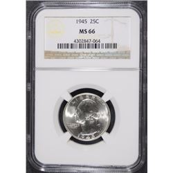 1945 WASHINGTON QUARTER,. NGC MS-66 SUPERB!
