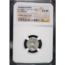 147-175 AD ROMAN EMPIRE FAUSTINA JR. AR DENARIUS NGC CH XF