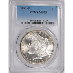 1881-S MORGAN SILVER DOLLAR, PCGS MS-65  BLAST WHITE