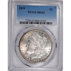1899 MORGAN SILVER DOLLAR, PCGS MS-63  WHITE  SEMI-KEY