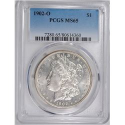 1902-O MORGAN SILVER DOLLAR, PCGS MS-65  BLAST WHITE