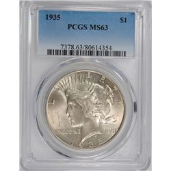 1935 PEACE SILVER DOLLAR, PCGS MS-63  BLAST WHITE!
