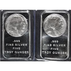 LOT OF ( 2 ) 5 OUNCE .999 SILVER BARS ( SILVERTOWNE )