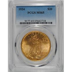 1924 $20.00 ST. GAUDENS GOLD, PCGS MS-65 GEM