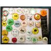 Image 1 : 12" x 16" Glass frame full of Souvenir Pin-backs dating back to 1959 or earlier. Cedar Valley Engine