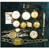 Image 1 : "Gem" Wrist watch, missing hands; Aro Watch, not running, cloth watch strap; & (9) Various old Watch