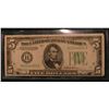 Image 1 : Series 1934A $5 Federal Reserve Note, AU. Obv. Macro plate H58, rev. 1707.
