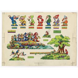 Pair of Original Pages of Artwork from Dean's  Snow White and the Seven Dwarfs  Cut-Out Book.