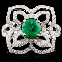 14K White Gold 0.90ct Emerald & 0.85ctw Diamond Ri