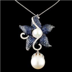 18K Gold 14MM Pearl & 0.69ctw Diamond Pendant