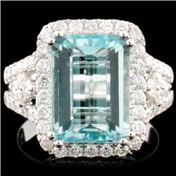 18K Gold 4.25ct Aquamarine & 0.88ctw Diamond Ring