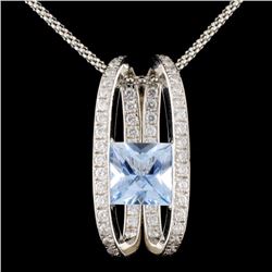 14K White Gold 3.50ct Aquamarine & 1.00ct Diamond