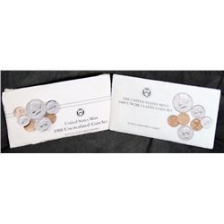 1988 & 1989 United States Mint Uncircualted Coin Sets - P & D Mint Marks