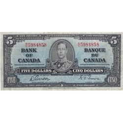 1937 Bank of Canada $5 Bank NoteVF+