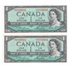 Image 1 : 2 x 1954 Bank of Canada Replacement $1 Bank Notes - Choice UNC