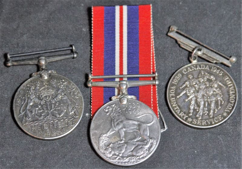 3 Canadian Silver WWII Military Service Medals With 1 Ribbon