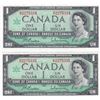 Image 1 : 2 Consecutive 1967 Bank of Canada $1 Bank Notes -UNC