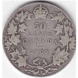 1909 Canada Silver 50-Cent Half Dollar Coin - Good
