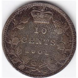 1901 Canada Silver 10-Cent Dime Coin - F/F+
