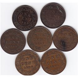 7 Canada Large One Cent Coins - 1903-1909 - F/EF