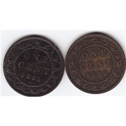 1881 & 1882-H Canada Victoria Large One Cent Coin - Fine/Fine+