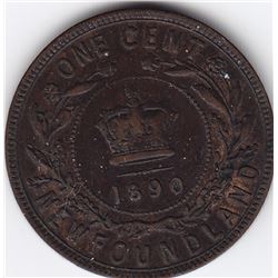 1890 Newfoundland Canada One Cent Coin - VF/EF