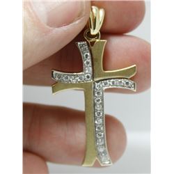 14 Kt Yellow Gold & Diamond Cross Pendant - 5.7 Grams