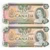 Image 1 : 2 Consecutive 1979 Bank of Canada $20 Bank Notes - Uncirculated