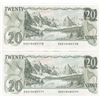 Image 2 : 2 Consecutive 1979 Bank of Canada $20 Bank Notes - Uncirculated