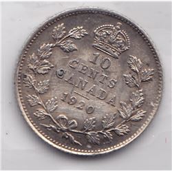 1920 Canada ICCS Graded Silver 10-Cent Dime Coin - MS-60