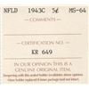 Image 3 : 1943 -C Newfoundland ICCS Graded Silver 5-Cent Coin - MS-64