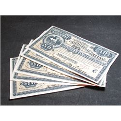 5 Consecutive Uruguay, 1888 50 Peso Banco De Credito Auxiliar High Grade Notes