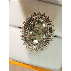 #7-STERLING SILVER GREEN AMETHYST RING SIZE 8