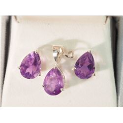 #11-STERLING SILVER AMETHYST EARRINGS & PENDANT SET