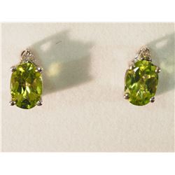 #13-STERLING SILVER PERIDOT & DIAMOND EARRINGS