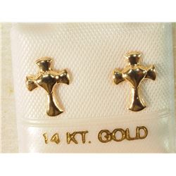 #14-14K GOLD BABY CROSS EARRINGS
