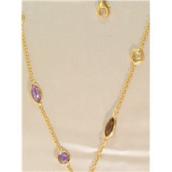 #17-STERLING SILVER GOLD PLATED GEMSTONE NECKLACE