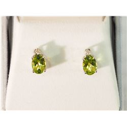 #23-STERLING SILVER PERIDOT & DIAMOND EARRINGS