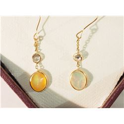 #24-14K GOLD OPAL(2.0CT) & WHITE TOPAZ EARRINGS