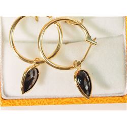 #27-14K GOLD BLACK DIAMOND(1.30CT) HOOP EARRINGS