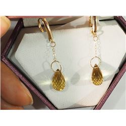 #29-10K GOLD CITRINE TEAR DROP EARRINGS W/ COA