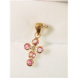 #31-14K GOLD PINK SAPPHIRE(0.70CT) & DIAMOND CROSS