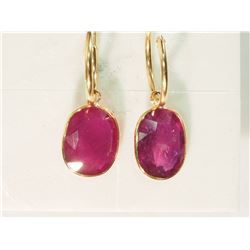 #36-14K GOLD RUBY(17.80CT) HOOP EARRINGS W/ COA