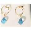 Image 1 : #44-14K GOLD BLUE TOPAZ TEAR DROP HOOP EARRINGS