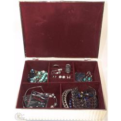 SILVER JEWELLERY BOX FULL OF JEWELLERY
