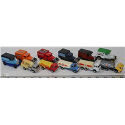 SET OF SIX VINTAGE DIE CAST CARS & FIVE OIL TRUCKS