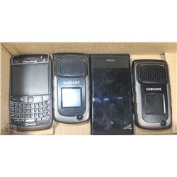 4 CELL PHONES INCLUDING BLACKBERRY,SAMSUNG RUGBY
