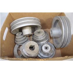 BOX OF ASSORTED PULLEYS